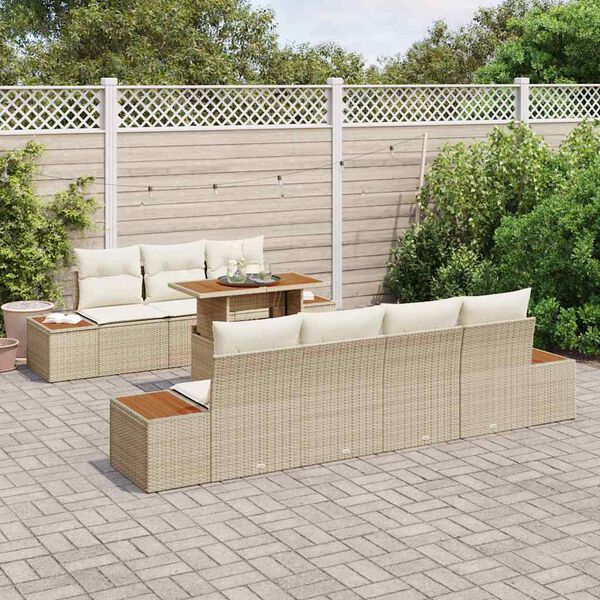 vidaXL Set Divano da Giardino con cuscino 8 pcs Beige Poly Rattan