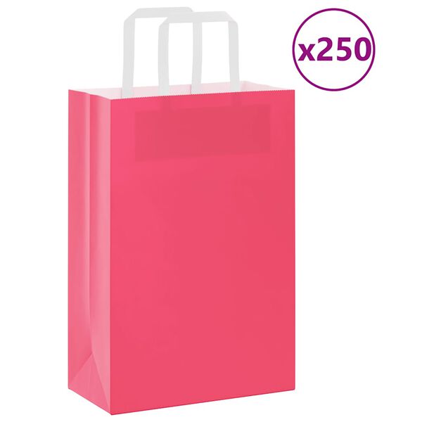 vidaXL Sacchetti di Carta 250 pz con Manici Rosa 21x11x31 cm