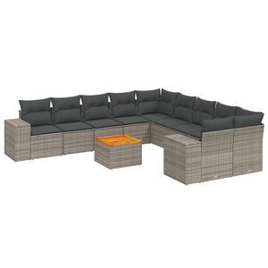 vidaXL Set Divani da Giardino 11 pz con Cuscini in Polyrattan Grigio