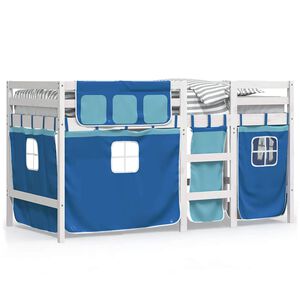vidaXL Letto a Soppalco Bambini con Tende Blu 90x190 cm Massello Pino