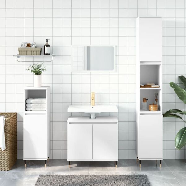 vidaXL Set di Mobili da Bagno 3 pz Bianco in Legno Multistrato