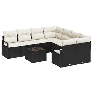 vidaXL Set di divani 9 pz 8-Numero di posti Nero e Crema Polyrattan