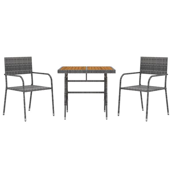 vidaXL Set da Pranzo per Esterni 3 pz in Polyrattan Grigio