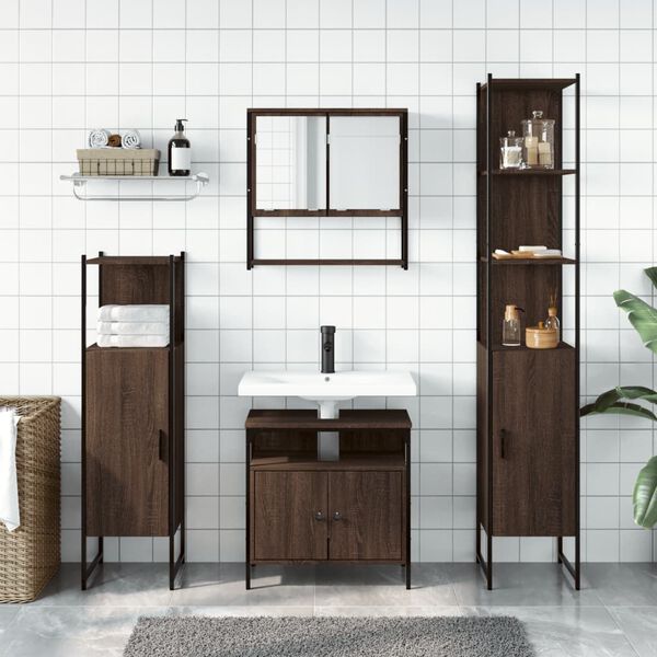 vidaXL Set Mobili da Bagno 4 pz Rovere Marrone in Legno Multistrato