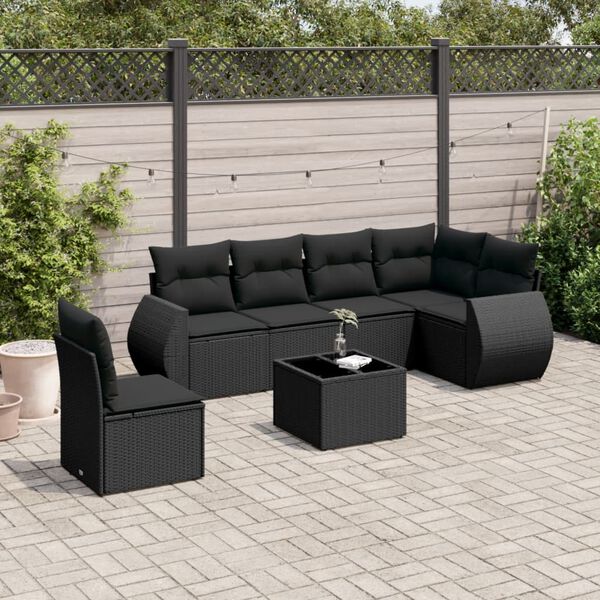 vidaXL Set Divani da Giardino con Cuscini 7pz Nero Polyrattan