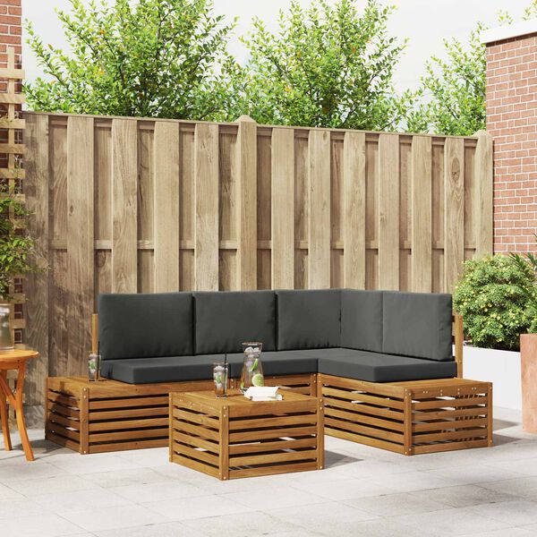 vidaXL Set di divani da esterno 5 Pezzo Naturale e Antracite