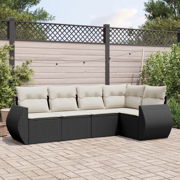 vidaXL Set Divani da Giardino 5 pz con Cuscini in Polyrattan Nero