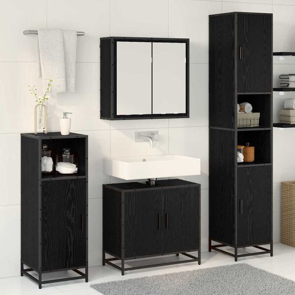 vidaXL Set di mobili per il bagno 3 pcs Rovere Nero Legno multistrato