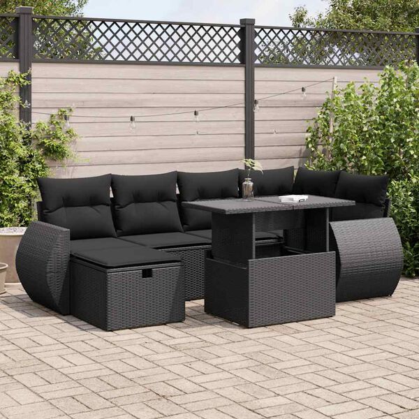 vidaXL Set Divani da Giardino con Cuscini 7pz Nero Polyrattan
