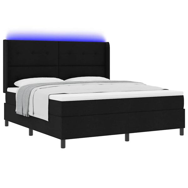 vidaXL Letto a Sorgente LED con materasso Nero 180 x 200 cm Tessuto