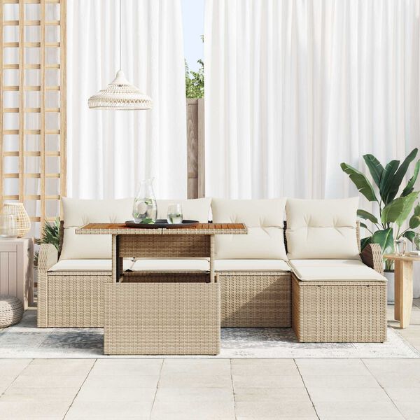 vidaXL Set Divano da Giardino 6 pcs Beige Poly Rattan