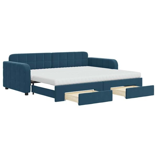 vidaXL Divano Letto Estraibile con Cassetti Blu 90x200 cm in Velluto