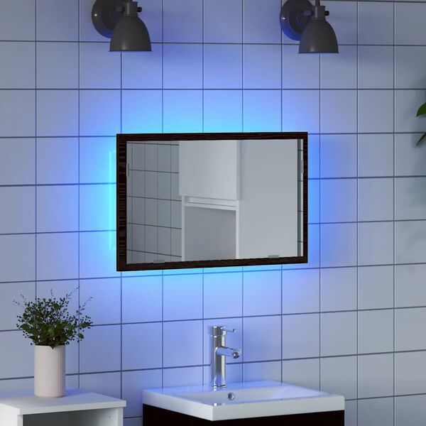 vidaXL Specchio da Bagno con Luci LED Rovere Nero 60x8,5x37 cm