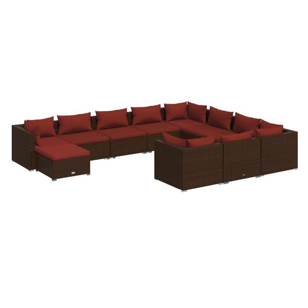 vidaXL Set Divani da Giardino 11 pz con Cuscini in Polyrattan Marrone