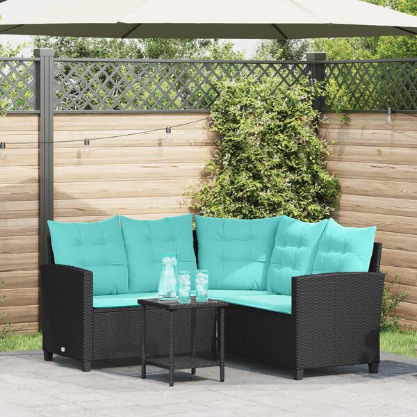vidaXL Divano da giardino 2 pcs Nero e Turchese Poly Rattan