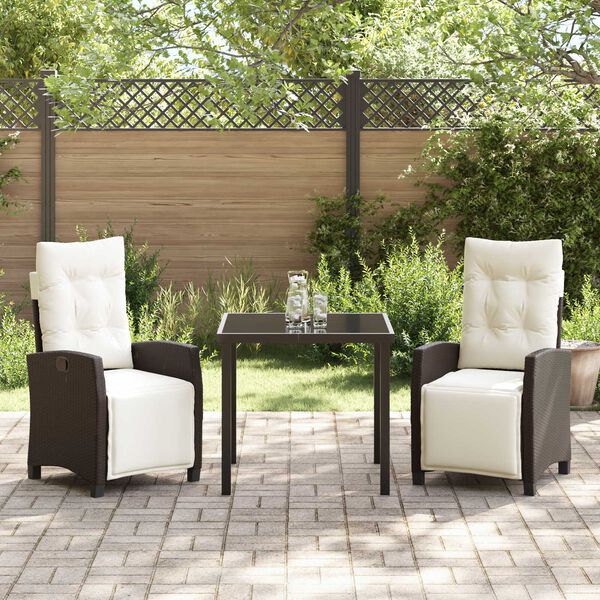 vidaXL Set da Pranzo per Giardino con cuscino 3 pcs Marrone polyrattan