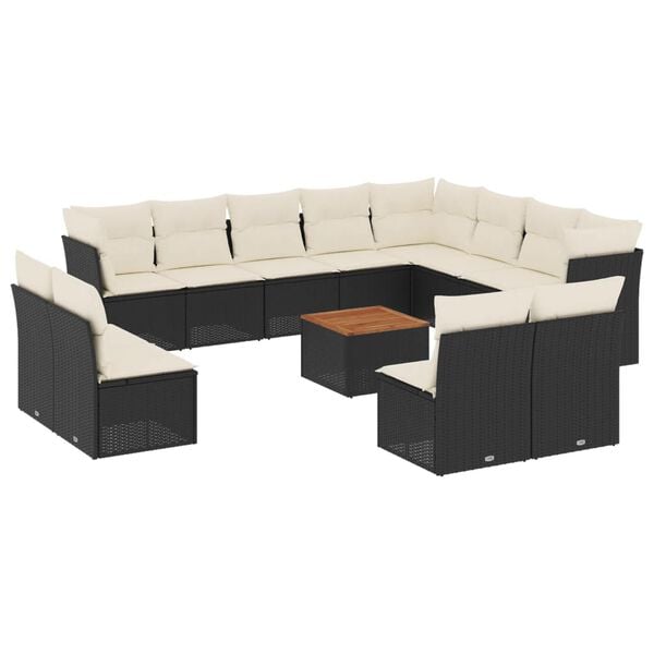 vidaXL Set Divani da Giardino 13pz con Cuscini Nero in Polyrattan