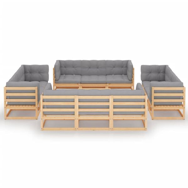 vidaXL Set Divani da Giardino 13 pz con Cuscini Legno Massello di Pino