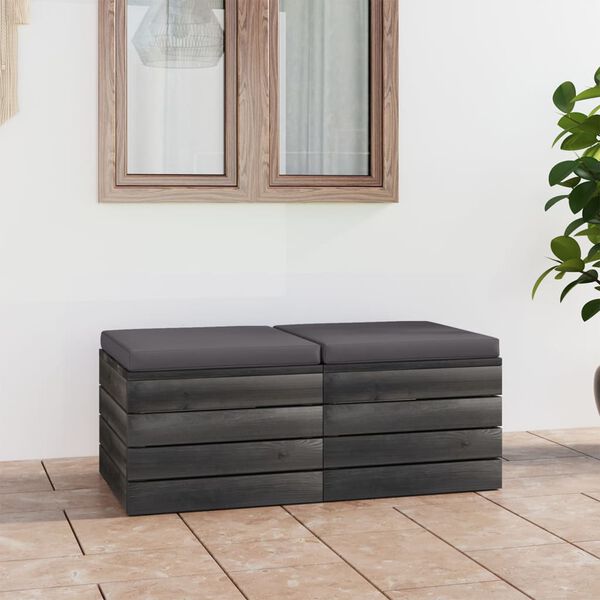 vidaXL Pouf da Giardino su Pallet 2 pz con Cuscini in Massello di Pino