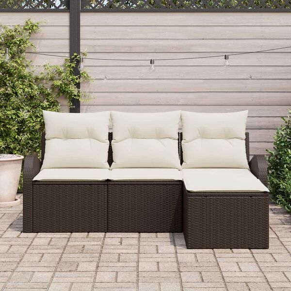 vidaXL Set di divani con cuscino 4 pcs Marrone e bianco polyrattan