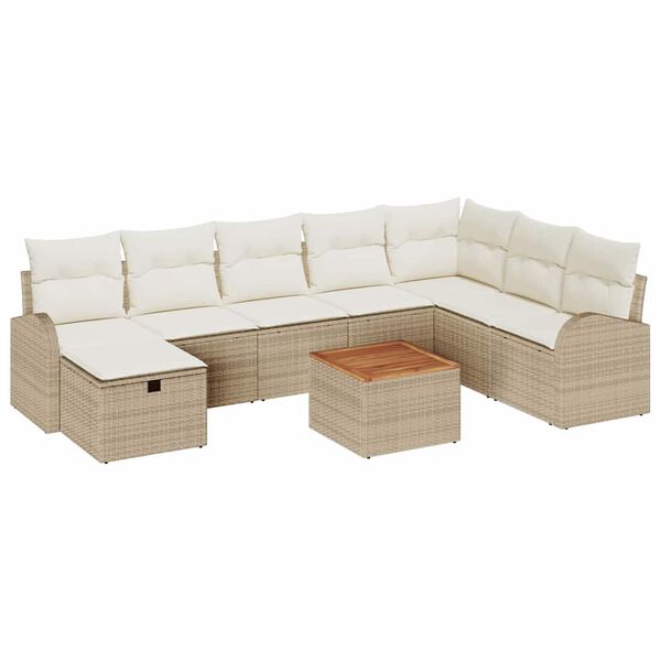 vidaXL Set Divano da Giardino con cuscino 9 pcs Beige Poly Rattan