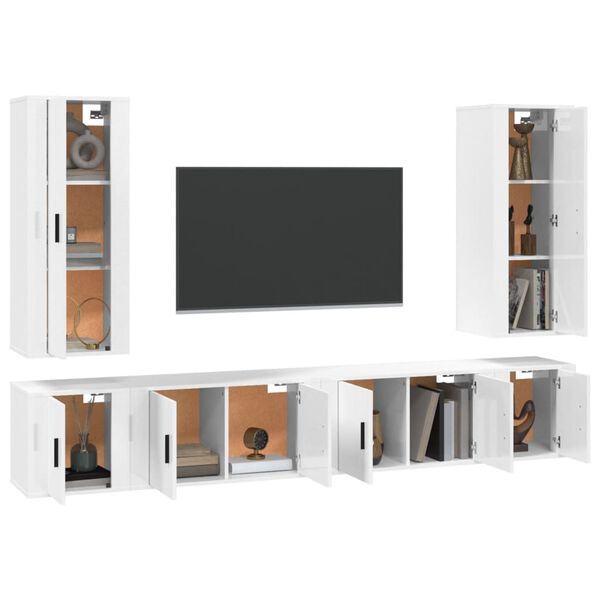 vidaXL Set di Mobili Porta TV 6 pz Bianco in Legno Multistrato