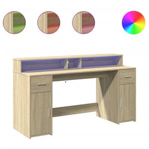 vidaXL Scrivania con Luci LED Rovere Sonoma 160x55x91cm in Multistrato