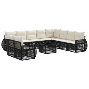 vidaXL Set Divano da Giardino 11 pz Nero e Bianco Crema polyrattan