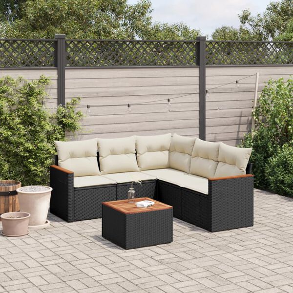 vidaXL Set Divano da Giardino 6 pz con Cuscini Nero in Polyrattan