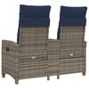 vidaXL Panchina reclinabile con tavolo Grigio e Blu Navy polyrattan