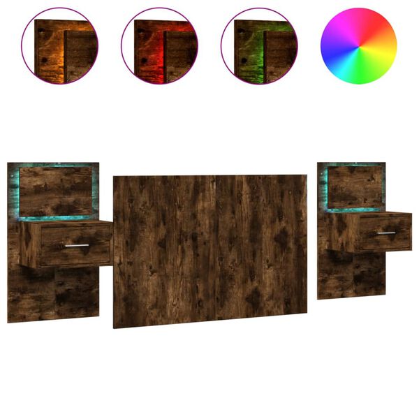 vidaXL Testiera per Letto con Comodini Rovere Fumo 120 cm Multistrato