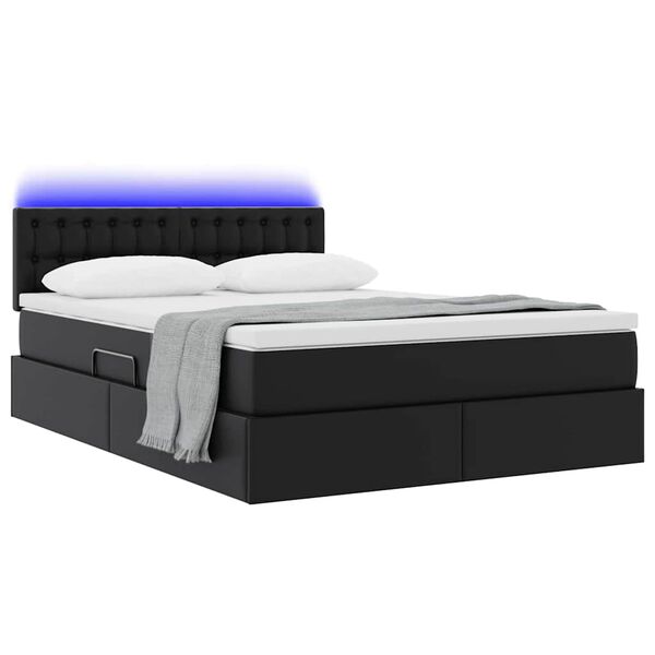 vidaXL Letto con contenitore e LED Nero 140 x 200 cm Pelle Sintetica