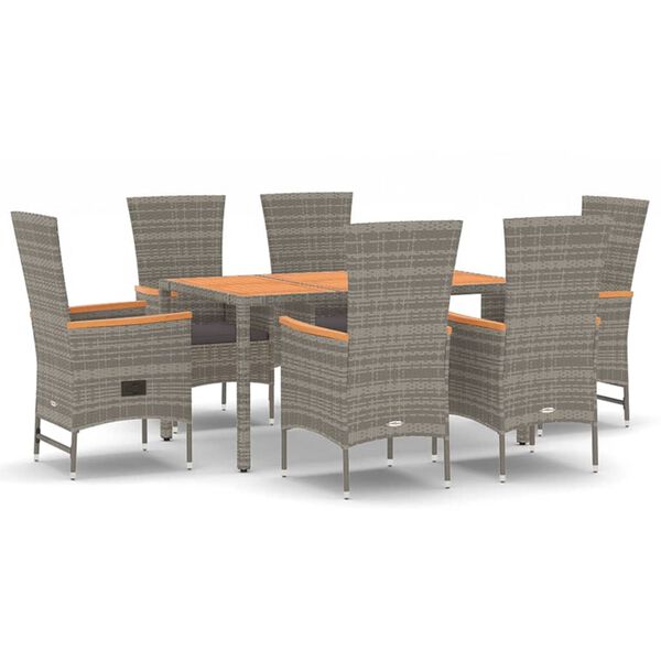 vidaXL Set da Pranzo da Giardino 7 pz con Cuscini in Polyrattan Grigio