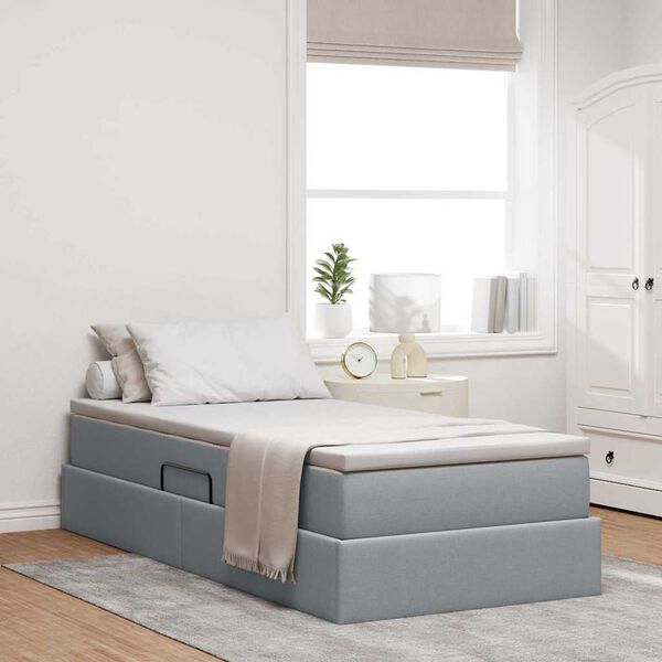 vidaXL Letto con contenitore e materasso Grigio chiaro 90 x 200 cm