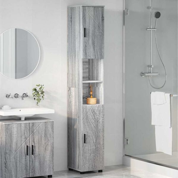 vidaXL Mobile da Bagno con porta Grigio Sonoma 30 x 35 x 192 cm