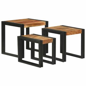 vidaXL Tavolo Nesting 3 pcs Legno massello di acacia e metallo