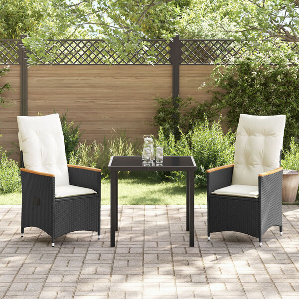 vidaXL Set da Pranzo per Giardino con cuscino 9 pcs Nero polyrattan