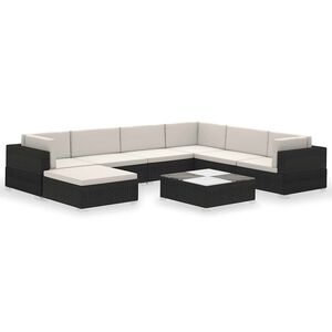 vidaXL Set Divani da Giardino 8 pz con Cuscini in Polyrattan Nero