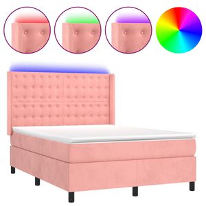 vidaXL Letto a Molle con Materasso e LED Rosa 140x200 cm in Velluto