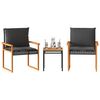 vidaXL Set da Bistrò 3 pz con Cuscini Nero Polyrattan e Legno Acacia
