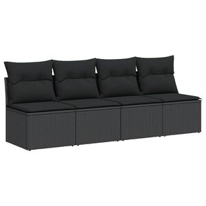 vidaXL Divano da giardino con cuscini 4 posti nero in polyrattan
