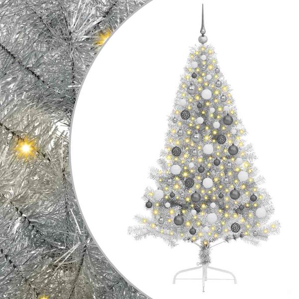 vidaXL Albero di Natale artificiale con luci integrate Argento 180 cm