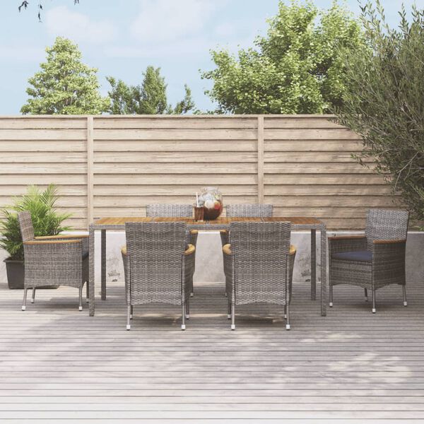 vidaXL Set da Pranzo da Giardino 7 pz con Cuscini in Polyrattan Grigio