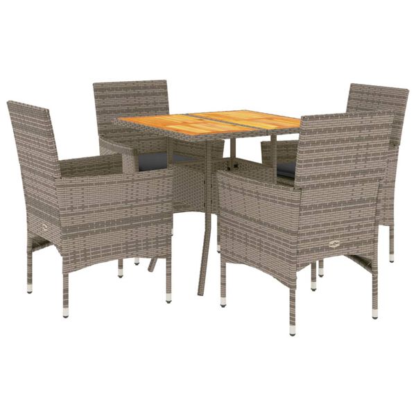 vidaXL Set Pranzo Giardino 5 pz con Cuscini Grigio Polyrattan Acacia