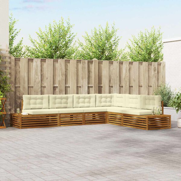 vidaXL Set di divani da esterno con cuscino 6 Pezzo Naturale e Crema
