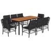 vidaXL Set da Pranzo da Giardino 9 pz con Cuscini Nero in Polyrattan