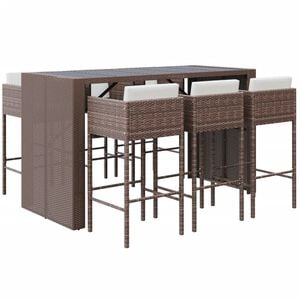 vidaXL Set Bar da Giardino 7 pz con Cuscini in Polyrattan Marrone