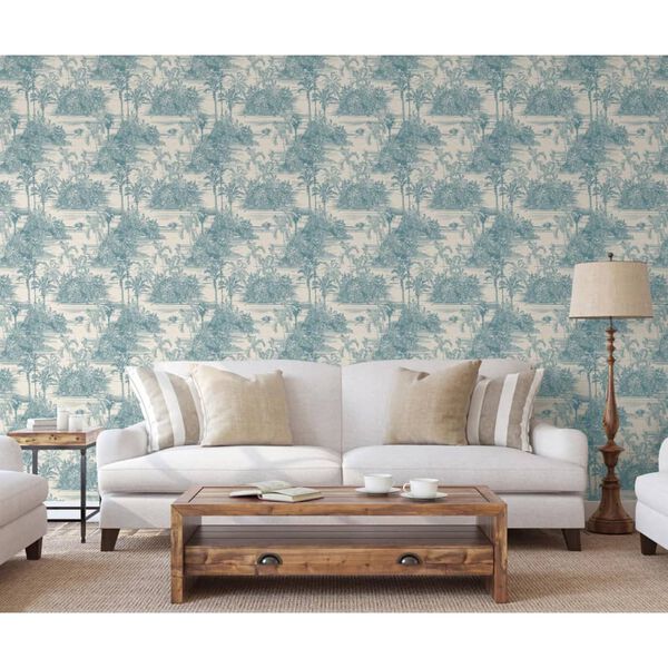 DUTCH WALLCOVERINGS Carta da Parati "Tropical" Beige e Azzurro Chiaro