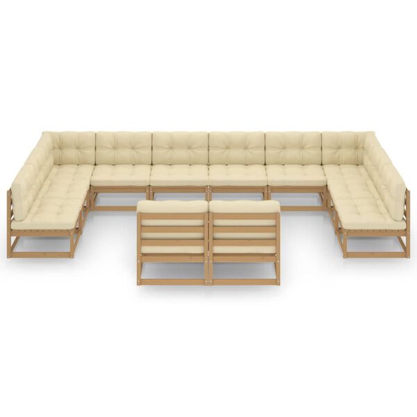 vidaXL Set Salotto Giardino e Cuscini 12 pz Legno Massello Pino Ambra