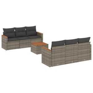 vidaXL Set Divani da Giardino 7 pz con Cuscini Grigio in Polyrattan